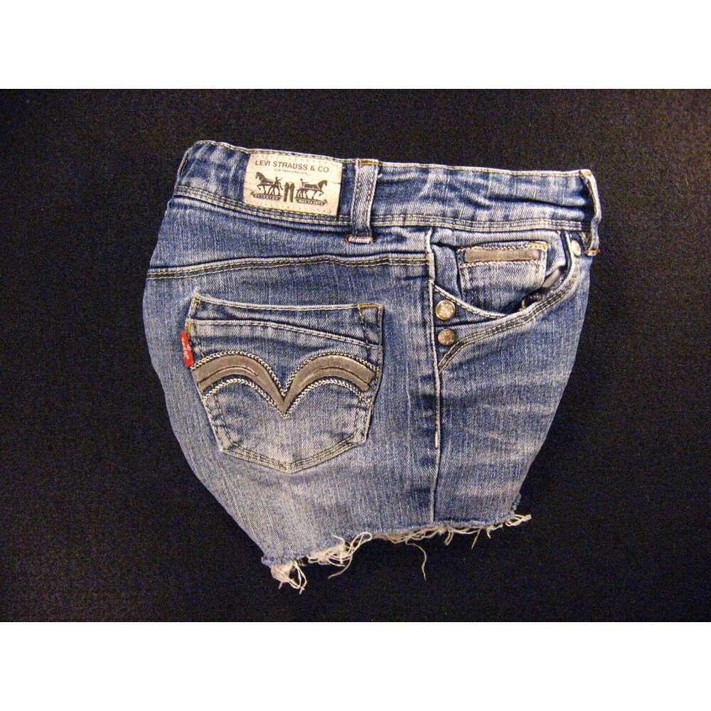 LEVIS GIRLS CUTOFF JEAN SHORTS W 20 MEASURED Tag 6X Kids Adjustable Waist Blue - Picture 3 of 9